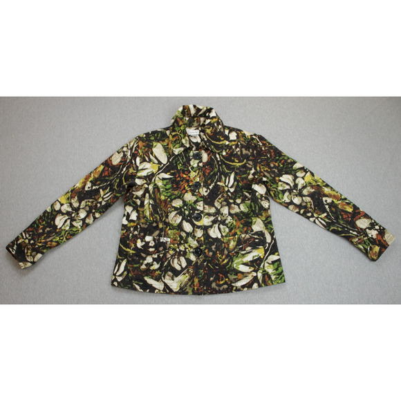 Chicos Jacket Womens Size 1 Floral 100% Cotton 4 Buttons Long Sleeve - Picture 1 of 7